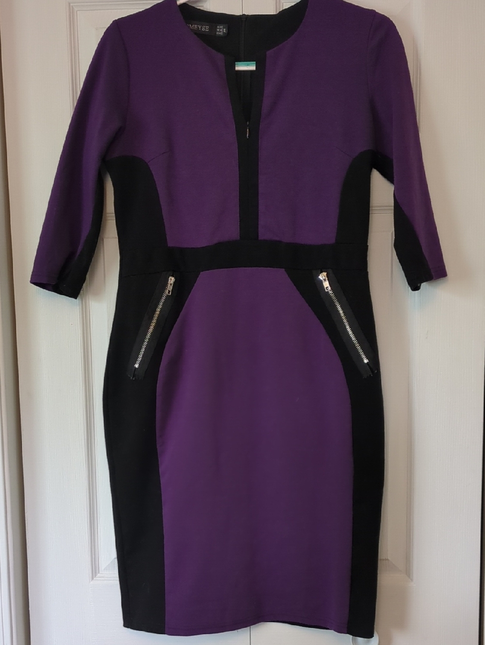 Purple and Black Ponte Sheath Dress with Faux Zip Accents